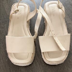 Zara Beige Leather Espadrille Sandals